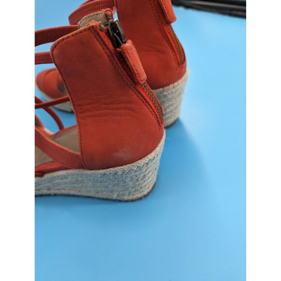 Eileen Fisher Wanda Strappy Leather Wedge Sandals Espadrille Orange $195 NEW - Picture 6 of 7